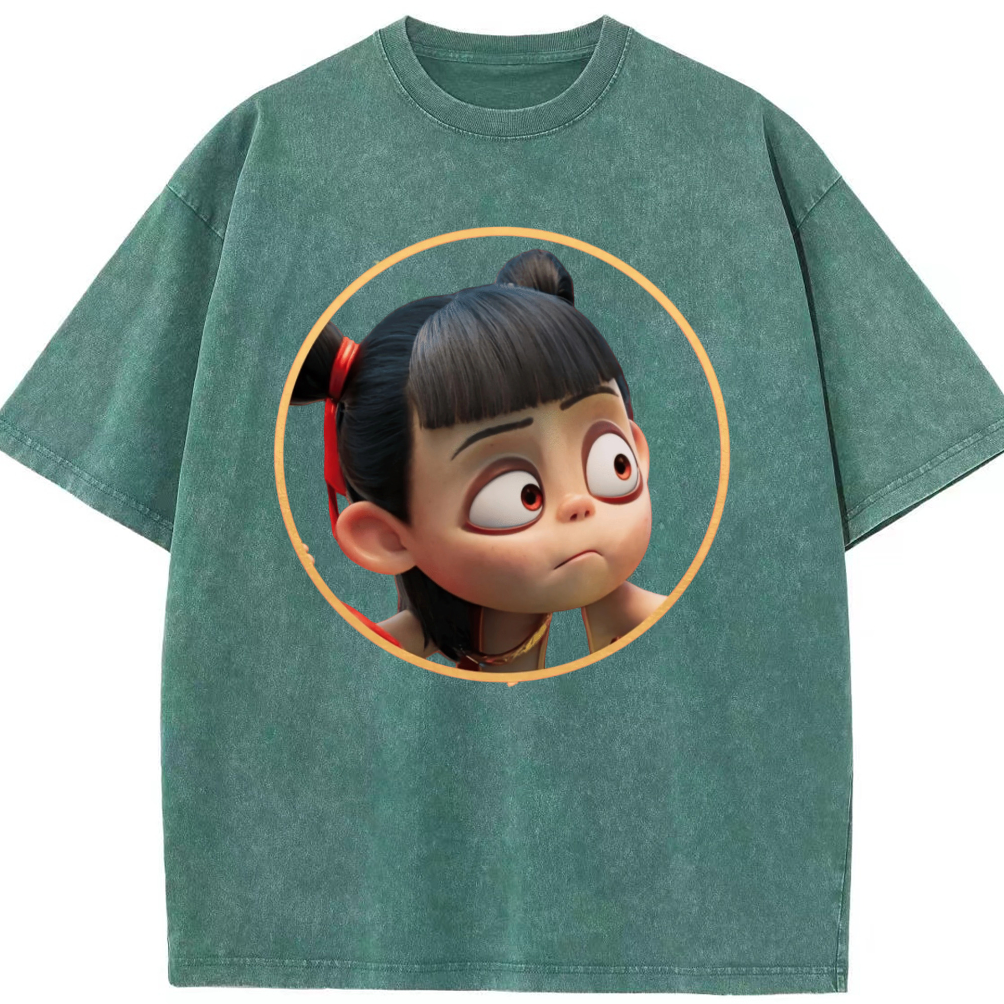 （画像用） Ne Zha 2 ナタ 魔童の大暴れ 綿100% ヴィンテージ風 半袖Tシャツ（フロントプリント）